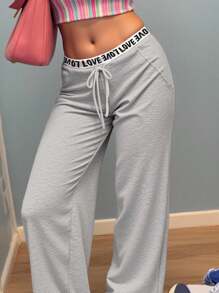 SHEIN Teens/Young Women Casual Street Style Solid Color All-Match Comfortable Sweatpants, Suitable For Commuting, School, Daily Casual, Travel, Sports, Autumn/Winter Grey Sweatpants Cute Sweatpants Comfy Pants Wide Leg Sweatpants Flare Sweatpants Fall