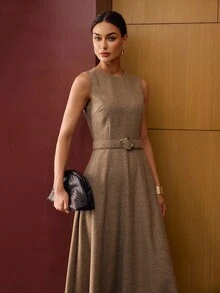 MOTF PREMIUM WOOL BELTED DRESS - Coffee Brown - View 6