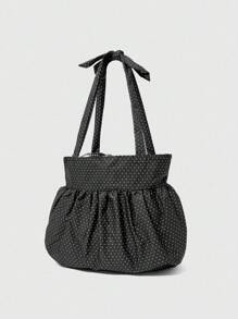 ROMWE Anime 黑色可爱蝴蝶结复古心形单肩包女士简约波尔卡圆点夏季花朵与音乐音符大容量手提包，可容纳笔记本电脑，适合日常通勤