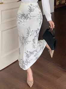 DAZY Women's Slim Fit Long Sequin Bamboo Leaf Pattern Skirt, Summer Fashion - White - View 5