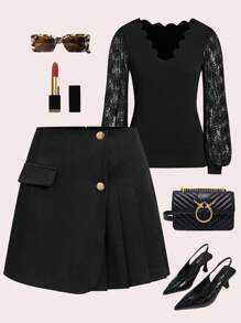 Ellevyn Women's Elegant Business Versatile Short Pencil Skirt, Suitable For All Seasons  Teacher Outfits For Women  Old Money Style   Fall Women Clothes    Fall Women Clothes   
Pleated Skirt  Black Crop Skirt