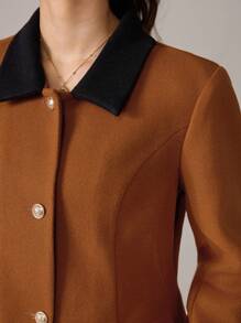 SHEIN MOD Vintage Elegant Contrast Color Lapel Blazer, Brown Blazer In Fall/Winter - Brown - View 12