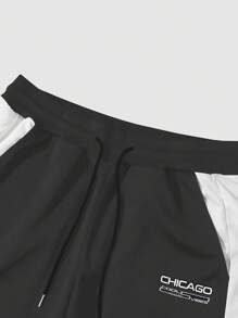 PAVTROS 男士休闲字母图案撞色圆领短袖T恤短裤套装，夏季 - 彩色 - 查看 5