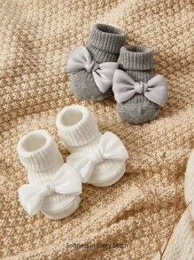 Cozy Pixies 2 pary dziewczęcych, ślicznych, krótkich skarpetek termicznych z kokardką, odpowiednich do codziennego noszenia - Wielokolorowe - Zobacz 1