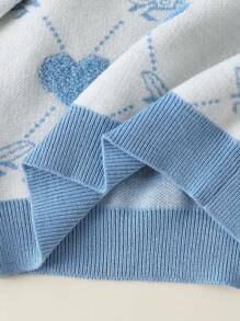 SHEIN 两件套女童毛衣套装，提花爱心图案，可爱简约，日常穿着。女童蓝色毛衣裙套装，女童毛衣裙，幼儿女童毛衣裙套装，女婴蓝白套装，女童春季毛衣裙，幼儿女童毛衣，女童秋季套装，女童冬季服装，儿童秋季服装。 - 藍色 - 查看 7