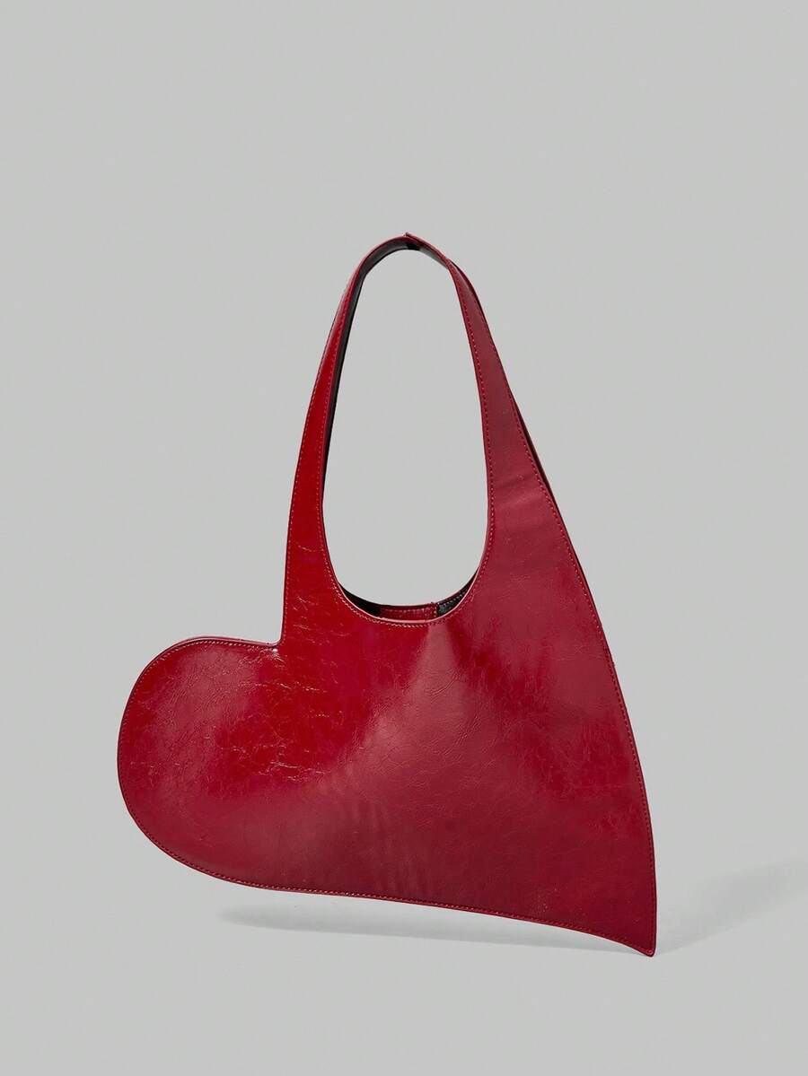 Ontre Fashionable Asymmetric Heart-Shaped Shoulder Bag - Burgundy - View 1