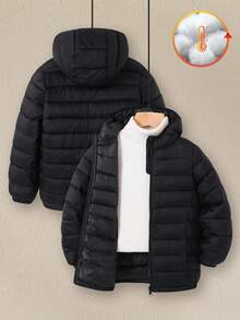 SHEIN Youngsters's Jacket Lightweight Girls' Hooded Spring And Autumn Coat For Medium-Large Size Youngsters Fall Winter - Black - View 1