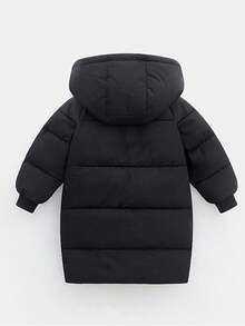 Young Girl Solid Color Hooded Padded Coat, Mid-Length,In Fall/Winter - Black and White - View 5