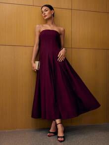 MOTF PREMIUM FLOWY MID-LENGTH DRESS - Burgundy - View 6