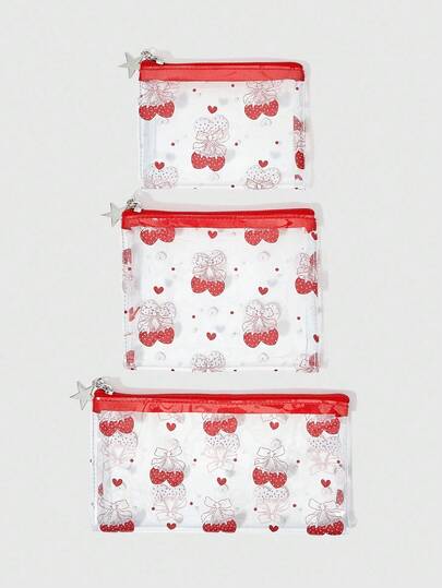 Kawaii 1pc Transparent PVC Cherry Shaped Fashion Cosmetic Bag