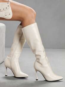 CUCCOO SZL Silver Gray Fashionable Women's Knee-High Heeled Boots - White - View 1