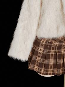 SHEIN ICON 加大码白色仿毛兔耳连帽蓬松大衣，甜美 Y2K 风格 - 白色 - 查看 7