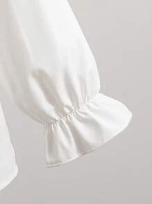 Sparklyn 春秋新款彼得潘领3D蝴蝶结长袖宽松白衬衫，甜美百搭，简约学院风，法式荷叶边下摆上衣。彼得潘领上衣，秋冬返校服饰