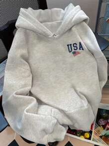 INAWLY Women's US Flag Print Drop Shoulder Hoodie Graduation,Back To School,Graduation,Teacher For Women,Back To School Pullover Fall