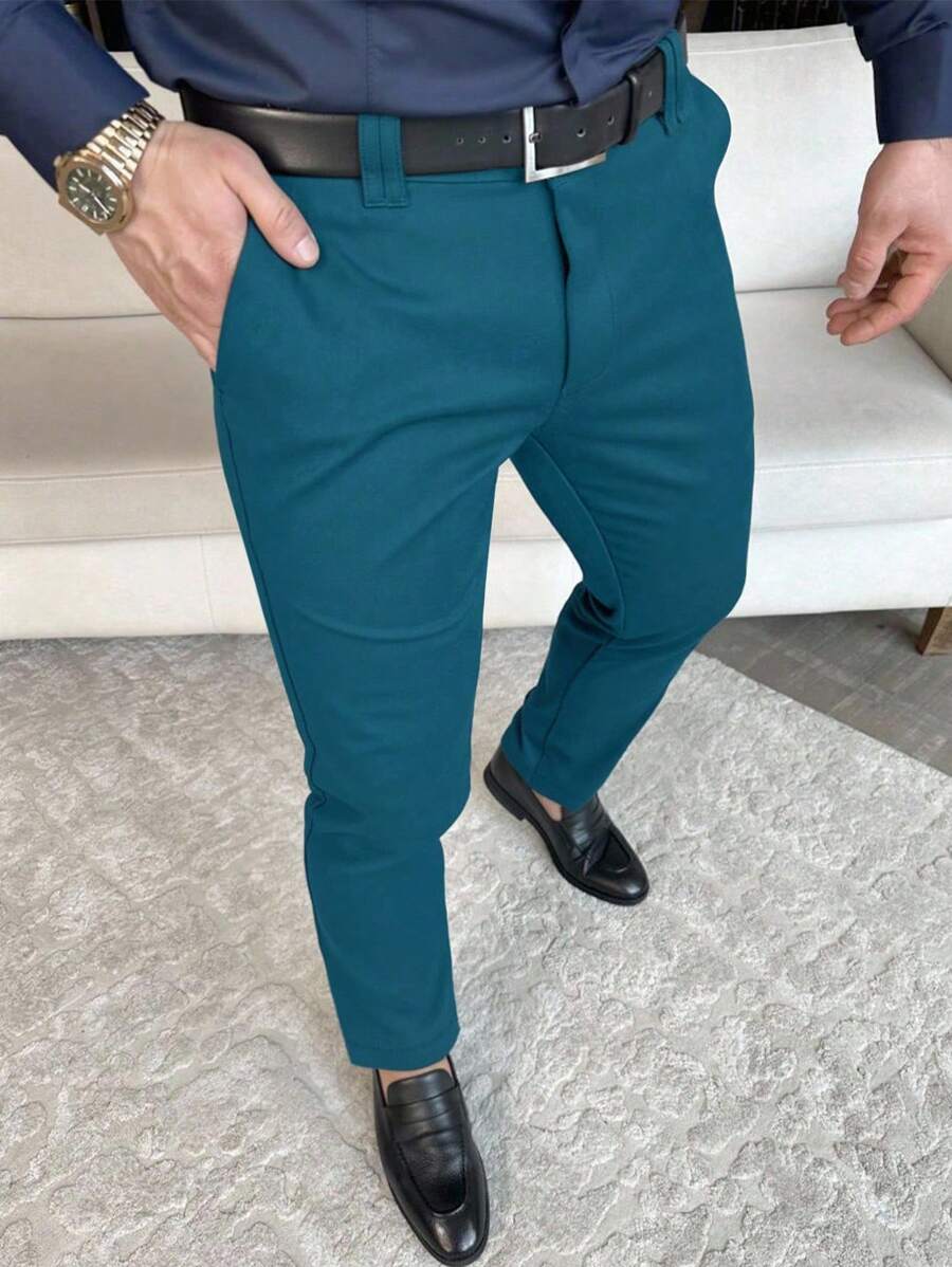 Manfinity Mode Men Slant Pocket Suit Pants Without Belt - Blue - View 1