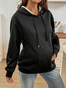 SHEIN Autumn And Winter Casual Fashionable Warm Thermal Lined Hooded Maternity Sweatshirt Women's Winter Clothes