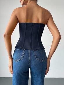 Firerie 女士纯色优雅抹胸上衣 - 藏蓝色 - 查看 2