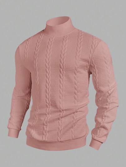 Manfinity Mode Sudadera de cuello alto minimalista de unicolor y manga larga para hombre, otoño