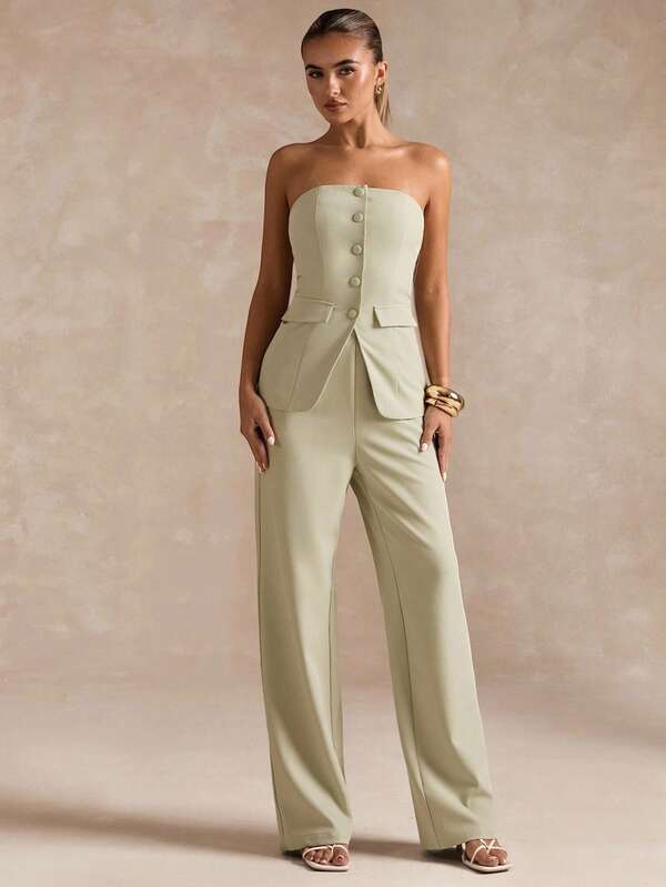 SHEIN BAE Effen elegante damesmode camisole top en broekset, zomer