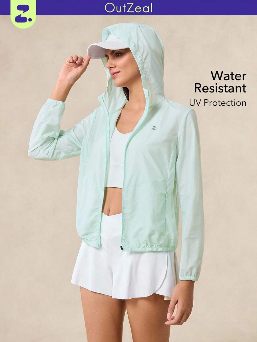 OutZeal Veste coupe-vent pour femmes résistante à l'eau, sans PFAS, avec protection UV et capuche. Idéale pour la randonnée et le camping en extérieur