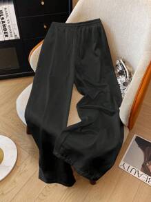 Franclia 优雅休闲时尚直筒闪亮编织抽绳腰女式白色裤子，春夏