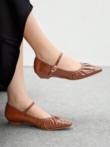 Mnmlis 女式新款平底低跟尖头一脚蹬鞋 - 棕色 - 查看 2