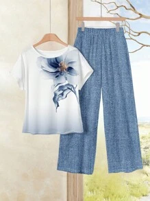 Rusticease Conjunto de 2 piezas con estampado floral ajustado, versátil para primavera/verano - Multicolor - Ver 6