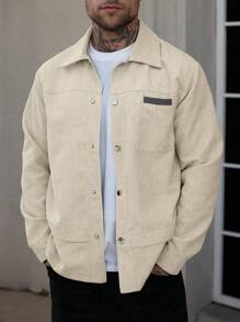 Manfinity CasualCool Outdoor Casual Street Style Versatile Long Sleeve Men's Jacket Men Shacket Men Overshirt Corduroy Jacket Men Beige Button Up Men Men Corduroy Shacket, Men Shacket, Beige Jacket Men, Shirt Jacket , Fall Winter