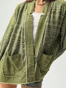 Bohemela 女式复古度假图案全印花夹克，带双口袋，女式秋冬装 - 彩色 - 查看 7