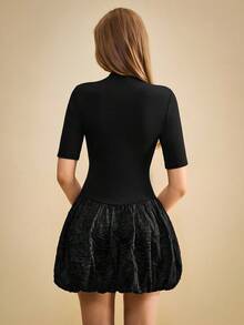 SHEIN Unity Women's Retro Elegant Floral Puff Sleeve Midi Dress, Suitable For Night Date, Party, Gathering - Black - View 6