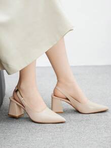 CUCCOO BIZCHIC 女士时尚杏色后带侧扣粗跟尖头穆勒鞋，适合日常通勤、约会和派对 - 杏色 - 查看 5