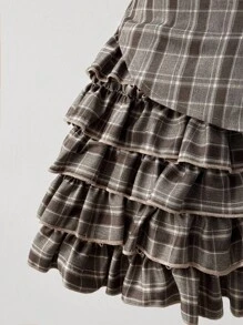 Sweetra Plus Size Women's Puff Sleeve Blouse And Plaid Skirt 2 Pieces Set Plaid Dress Checkered Clothes Gothic Summer Clothes Vintage Clothes  Vintage - Multicolor - View 3