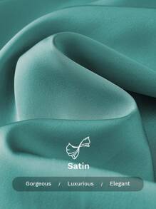 SHEIN Tall CURVE 加大码不对称下摆缎面收腰礼服，优雅晚礼服 - 青碧色 - 查看 7