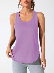 CourtClass Áo thun thể thao chạy bộ đạp xe không tay cổ tròn in chữ cho nữ - Màu tím - Xem 5