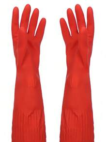 1 件装耐用橡胶清洁手套防水防滑厨房手套可重复使用防护洗碗手套男女园艺烹饪洗涤家居必需品防滑家用橡胶手套红色家居装饰厨房配件 - 紅色 - 查看 3