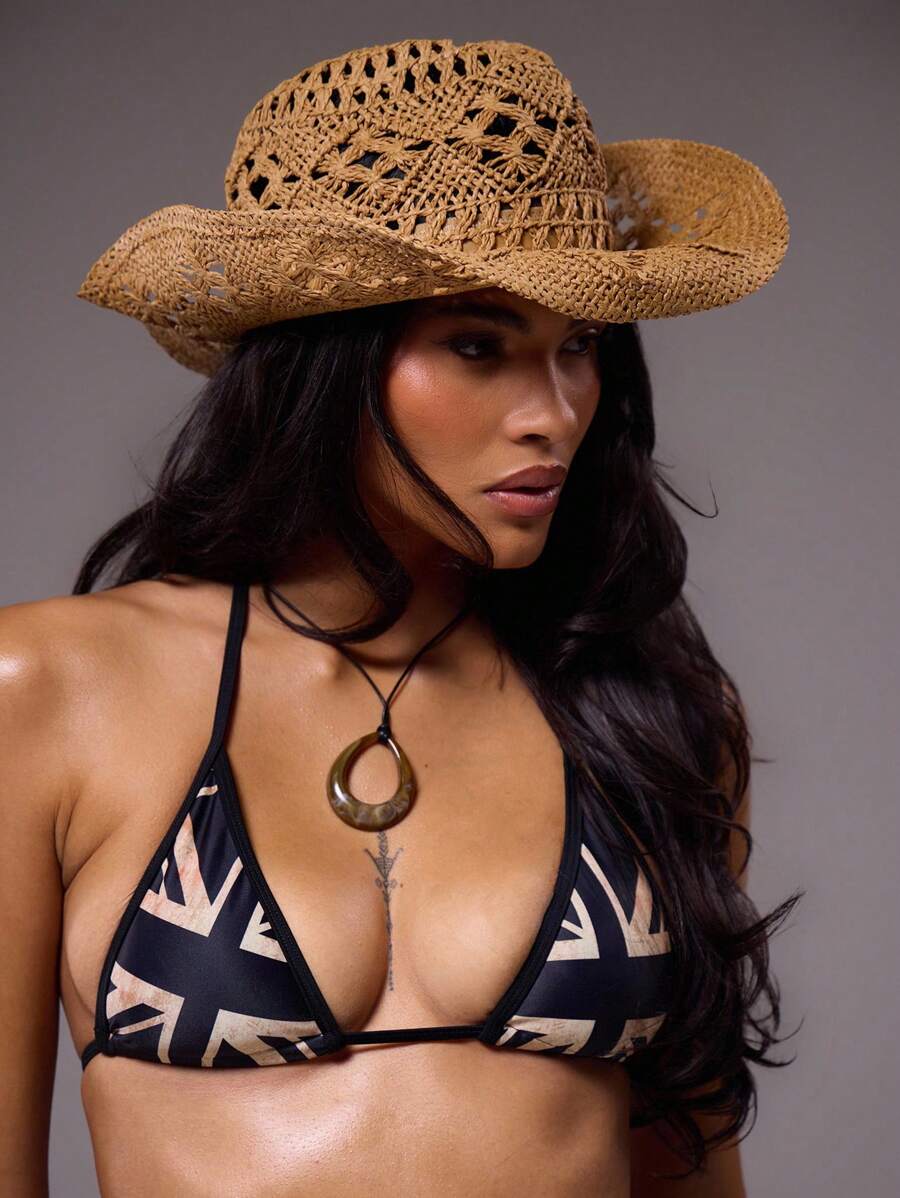 MUSERA Straw Cowboy Hat Curled Brim Straw Bow Beach Hat Sun Protection Breathable Western Festival