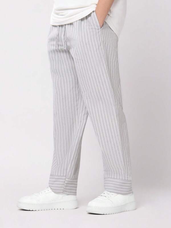 SUMWON Cozy Tween Boys Pull On Stripe Pants Drawstring Casual Bottoms Comfortable Leisure Wear Striped Resort Style Summer Bottoms