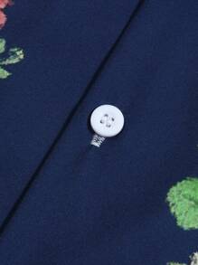 ROMWE MEN Casual 男士花卉蝴蝶印花短袖宽松纽扣衬衫 - 彩色 - 查看 5