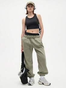 Gameset SHEIN Sport Women's Black Drawstring Cropped Fitness Tank Top - Black - View 5