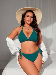 Swim Lushoire Plus Size Women Beach Vacation Bikini Set - Teal Blue - View 3