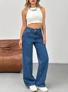 EURMUSE Damen Jeans mit hoher Taille und weitem Bein