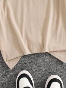SHEIN 1pc Young Boys Summer Casual Street Graffiti Letters Versatile Pattern Loose Short-Sleeved Knitted T-Shirt,Suitable For School,Daily Vacation & Travel - Apricot - View 3
