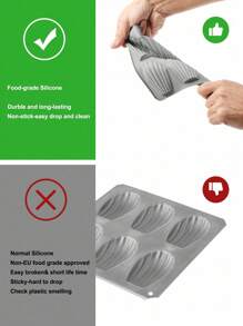 SHEIN Basic living 1 件装 6 腔（7*6.6 英寸）不粘硅胶耐用贝壳形饼干模具，可重复使用巧克力和糖果模具 - 淺灰色 - 查看 8