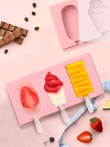 Joivida 1Pc Cute Shapes Silicone Popsicle Molds With Lids Reusable Ice Cream Mold Popsicle 4 Cavities Maker Homemade DIY Set - Pink - View 5