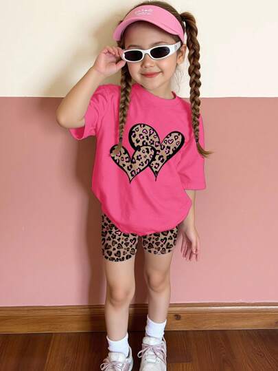 SHEIN Set de 2 piezas de top de manga corta y shorts casual simple para chica joven, adecuado para el verano