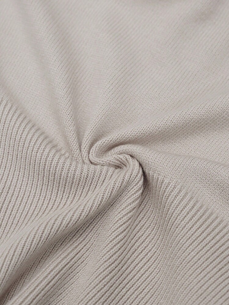 Omancia 女式金属环花卉装饰喇叭袖修身时尚优雅针织上衣，适合感恩节、秋冬季 - 卡其色 - 查看 7