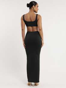 Silquee 魔力系列纯灰色宽领无袖吊带背心，休闲修身，性感女式背心+加长裙，基本款，柔软弹力亲肤面料，零压力塑身衣，双层设计，特殊拼布工艺，国际认证安全 - 黑色 - 查看 2