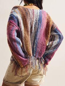 Bohemela Women's Casual Ombre Striped Fringe Hem Cardigan, Suitable For Autumn, Halloween, Christmas,Fall - Multicolor - View 7