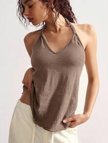 Bohemela Women's Casual Solid Color Knit Loose Fit Tank Top - Brown - View 3