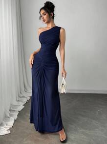 Firerie 女士新款优雅红裙褶饰网纱连衣裙、度假裙、酒红色裙子/海边、派对、酒会/演唱会/郊游休闲 - 藏蓝色 - 查看 5